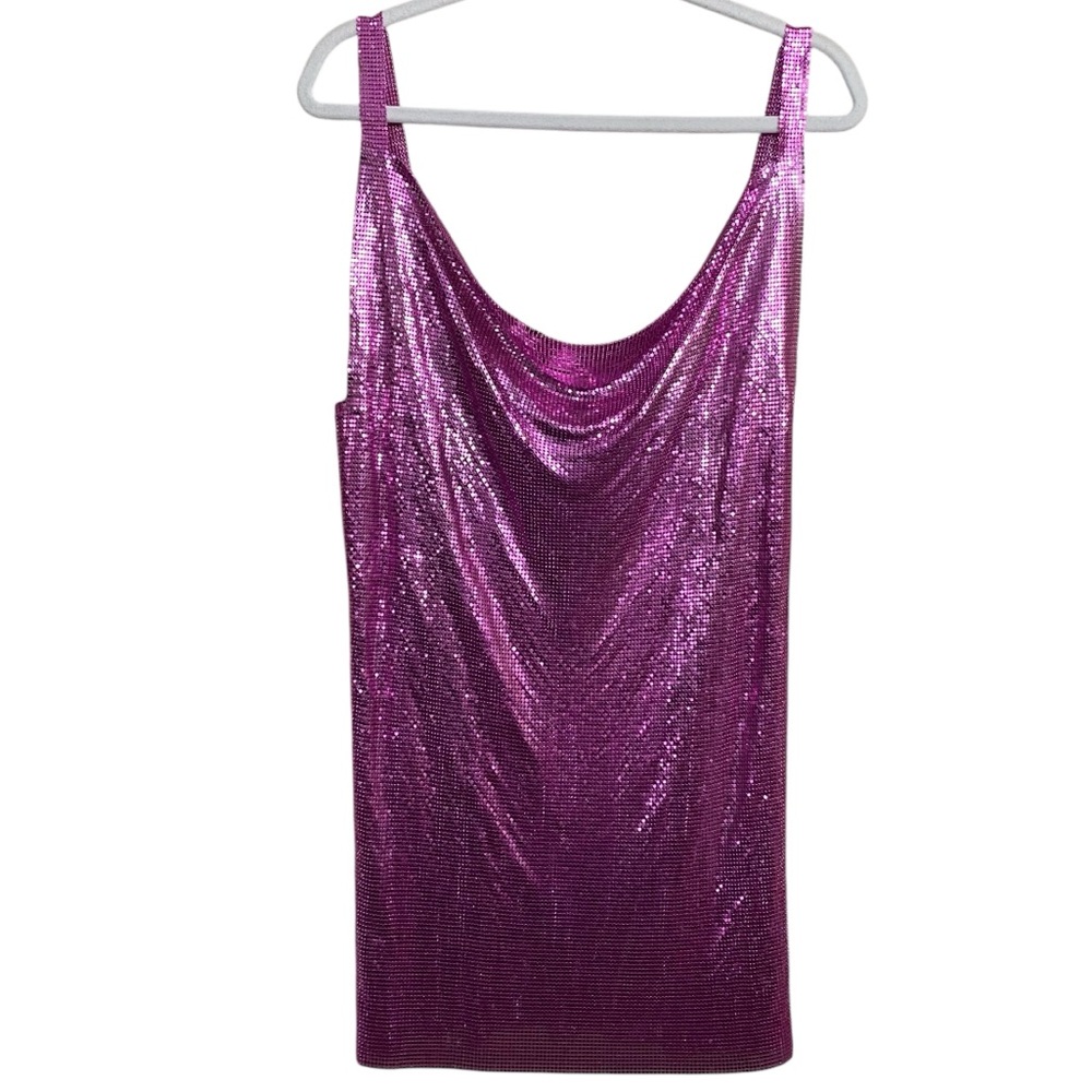 House of Harlow 1960 NWT Bright Pink Chainlink Cowl Neck Mini Dress Size Medium - Picture 5 of 8